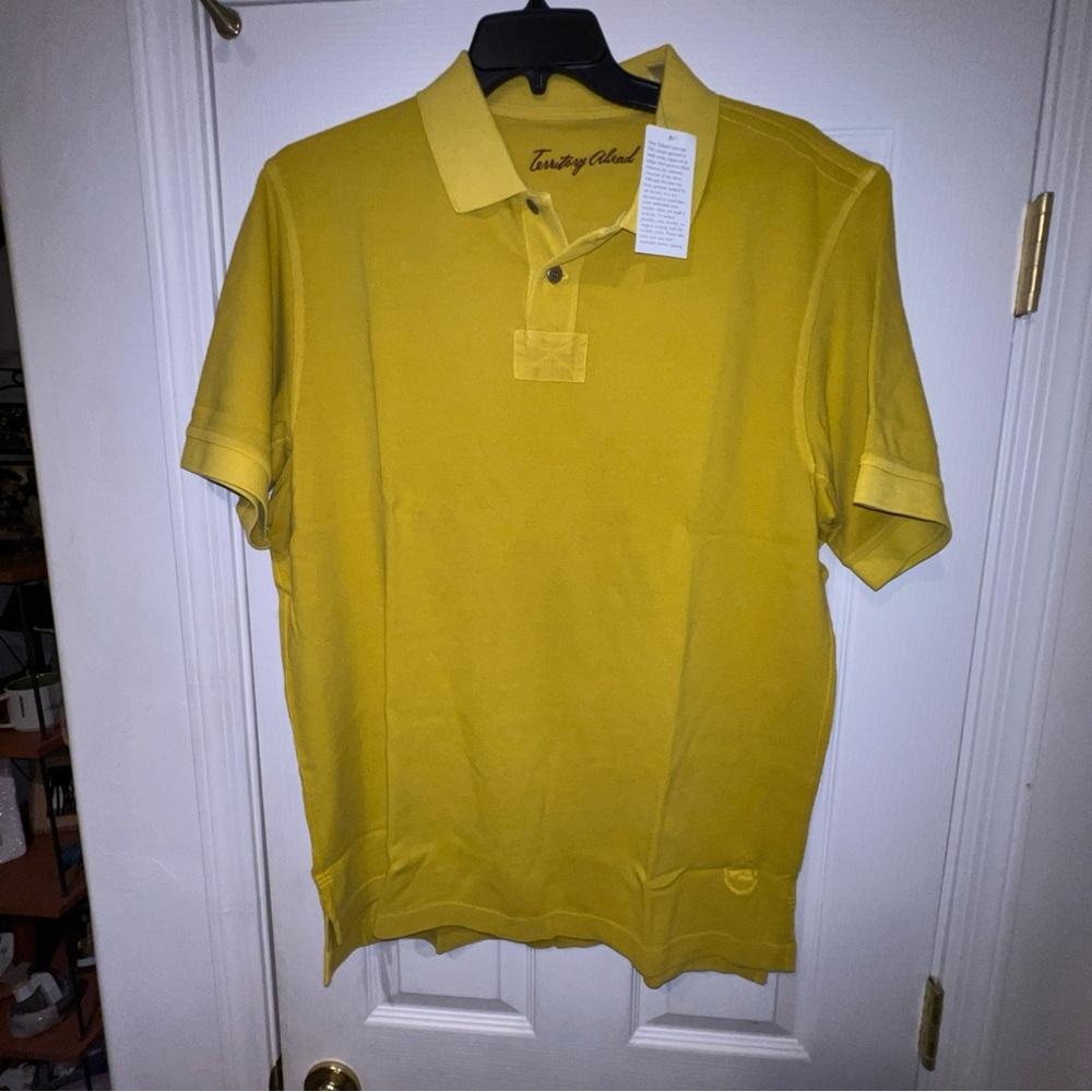 New with tags territory ahead, men’s polo size, extra large mustard, yellow